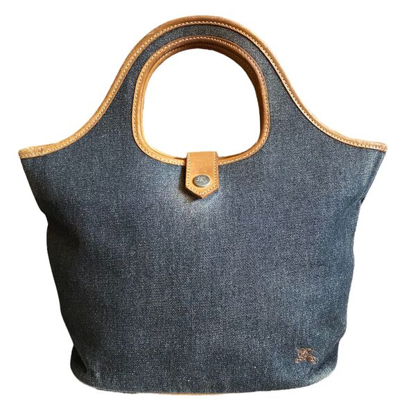 Burberry Of London Blue Denim Leather Trim Tote - Picture 1 of 10